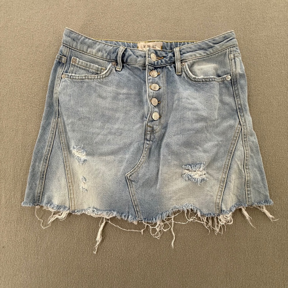 We The Free Denim Mini Skirt Women 29 Distressed Frayed Hem Light Wash
